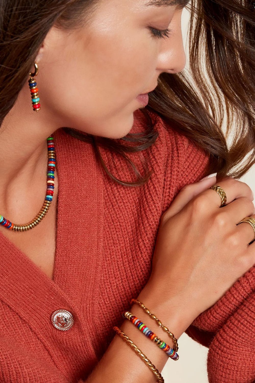 Bracelet avec perles plates - multi couleurs Multicouleur Acier inoxydable h5Image3